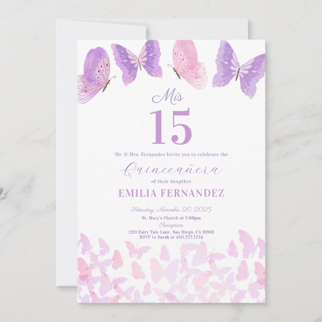 Convites Butterfly Quinceanera 15th Birthday Invitationn (Frente)