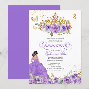 Convites Butterfly Quinceañera + Flores De Aquarela Roxos