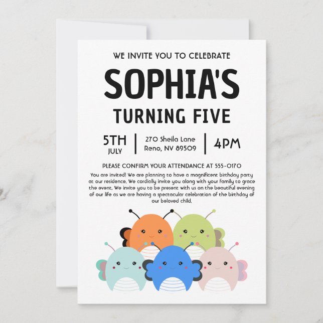 Convites Butterfly Squishmallow Birthday Party (Frente)