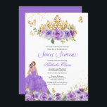 Convites Butterfly Sweet 16   Flores De Aquarela Púrpura<br><div class="desc">Doce 16 Convite de aniversário em tons lilás e lavandas de púrpura com borboletas de ouro e uma bela tiara e uma garota de vestido de bola. Visite o compro para obter mais variações no tom de pele e combinações de cores</div>