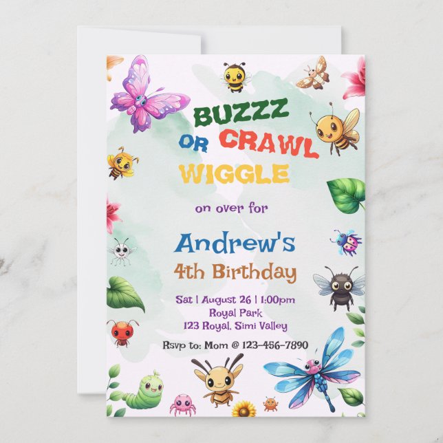 Convites Buzz Crawl agita o Tema Natureza do Partido do Ins (Frente)
