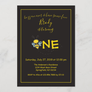 Convites Buzz sobre a primeira festa de aniversário da Bee