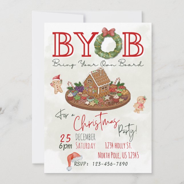 Convites BYOB Charcuterie Board Christmas Party Invite (Frente)