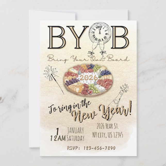 Convites BYOB Charcuterie Board New Years Eve Party Invite (Frente)