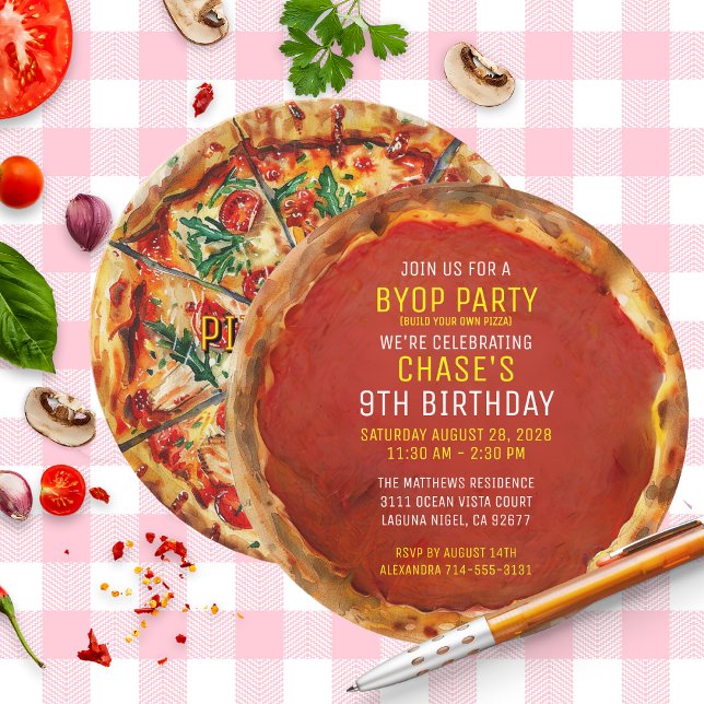 Convites BYOP Construa Sua Própria Pizza Festa de Aniversár (Criador carregado)