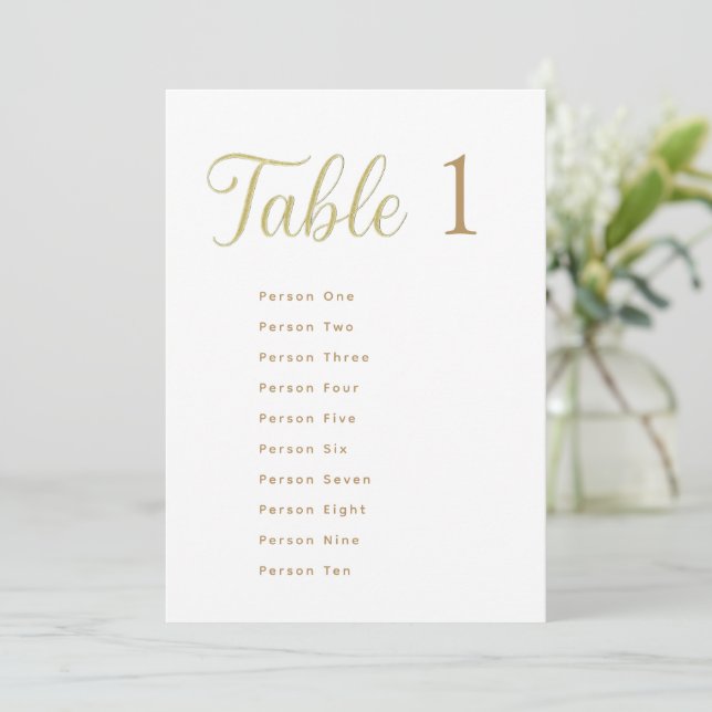 Convites Cِustom Elegant Gold Table Number 1 Seating Chart (Em pé/Frente)