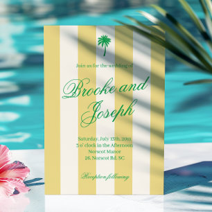 Convites Cabana de Praia com Listras de Palma Amarela Retro