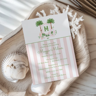 Convites Cabana Stripes Palm Beach Monogram Crest