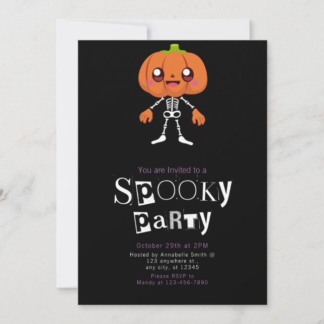 Convites Cabeça de Abóbora Fofo Minimalista Moderno Hallowe (Frente)
