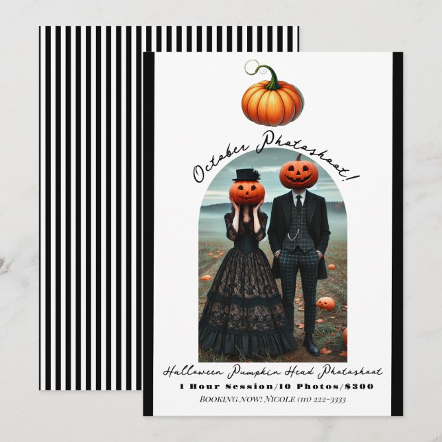 Convites Cabeça de Abóbora Halloween Outono Fotografia Foto (Frente/Verso)
