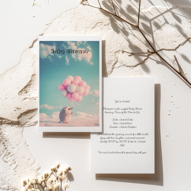 Convites Cabeça de ouriço bonita com balões de aniversário, (Criador carregado)