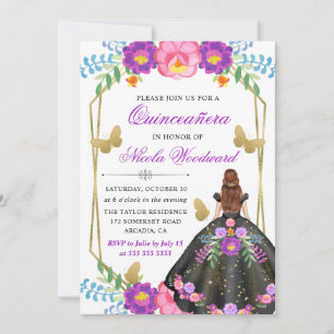 Convites Cabeça Vermelha em Vestido Floral Mexicano Quincea