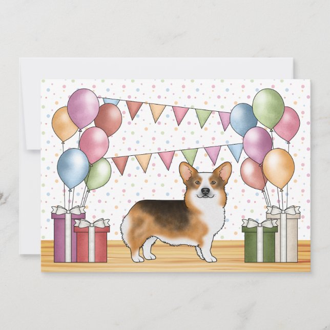 Convites Cabeça Vermelha Tri Pembroke Welsh Corgi Aniversár (Frente)