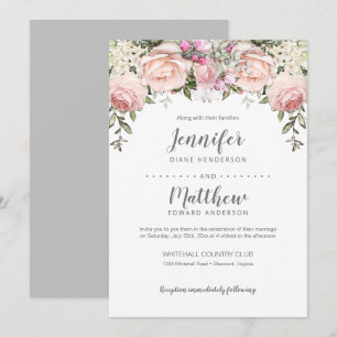 Convites Cabeçalho de casamento de rosas Sweetheart rosa be