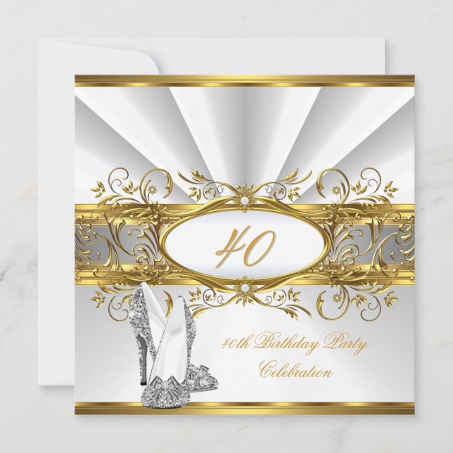 Convites Cabeçalhos Prateados Dourados do Partido aniversár (Frente)
