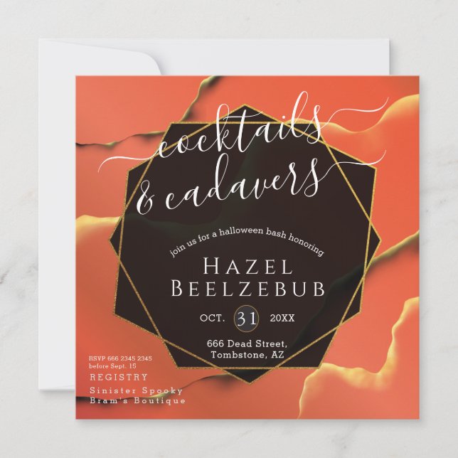 Convites Cabeças-coquetéis de Halloween Cadavers Ouro (Frente)