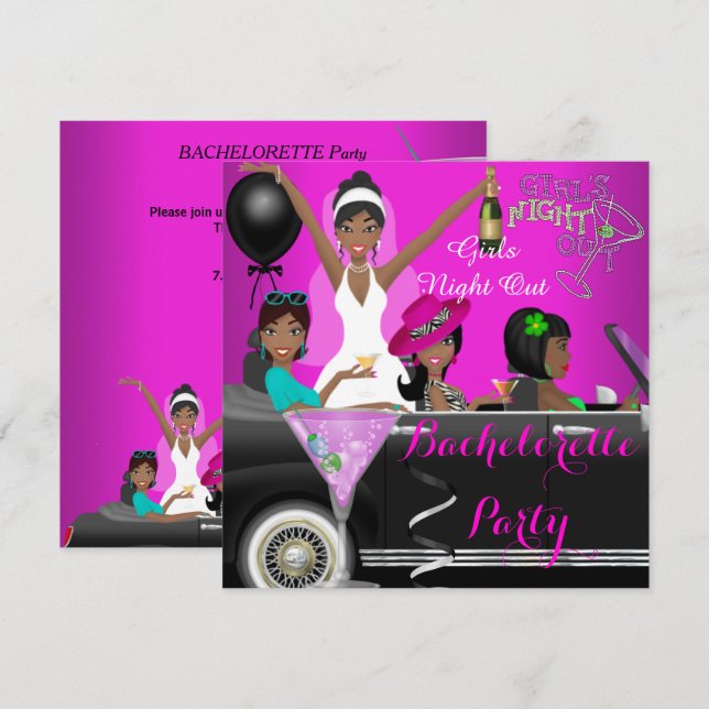 Convites Cabeças de Carro de Limo, Diversão Rosa, festa de  (Frente/Verso)