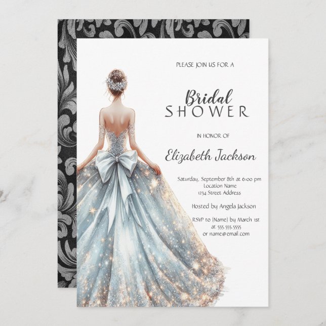 Convites Cabeças de prata,Chá de panela de vestido com bril (Frente/Verso)