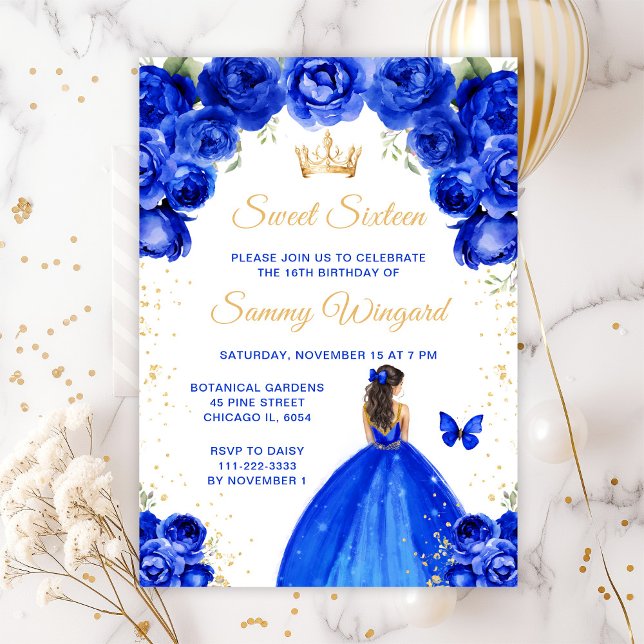 Convites Cabelo Castanho Azul Real Princesa Doce Dezesseis (Criador carregado)
