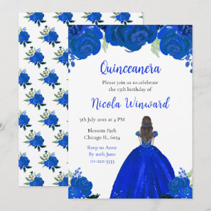 Convites Cabelo Castanho Princesa Azul Quinceanera