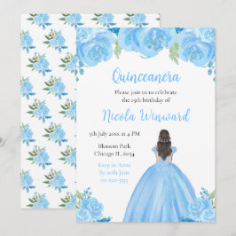 Convites Cabelo Castanho Princesa Azul Quinceanera