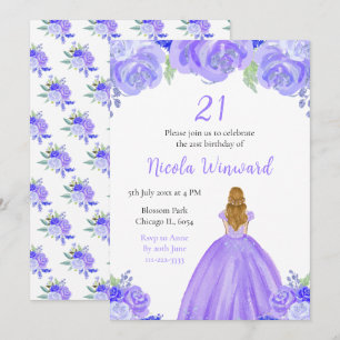 Convites Cabelo loiro Princesa Festa de aniversário Floral 