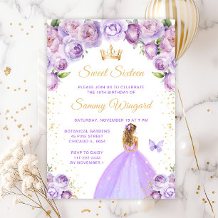 Convites Cabelo Loiro Roxo Claro Princesa Sweet Sixteen