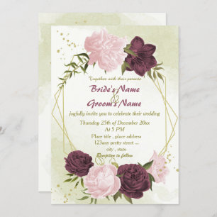 Convites cabine cor-de-rosa flores verdes folhas casamento