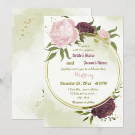 Convites cabine cor-de-rosa flores verdes folhas casamento