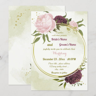 Convites cabine cor-de-rosa flores verdes folhas casamento