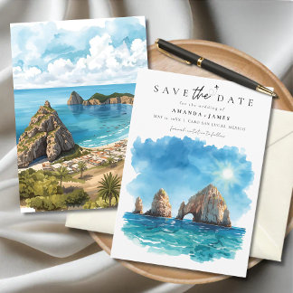 Convites Cabo San Lucas Arco em Aquarela Azul Save the Date