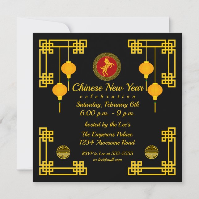 Convites Cabra Ornamenta do Ano Novo Chinês (Frente)