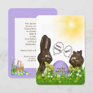 Convites Caça ao Ovo da Páscoa com coelho de chocolate