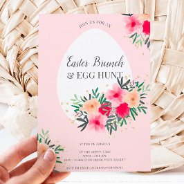 Convites Caça ao ovo de brunch com páscoa floral cor-de-ros