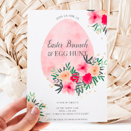 Convites Caça ao ovo de brunch com páscoa floral cor-de-ros