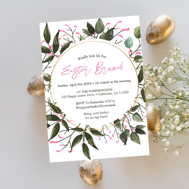 Convites Caça ao ovo de brunch floral com páscoa de aquarel (Criador carregado)