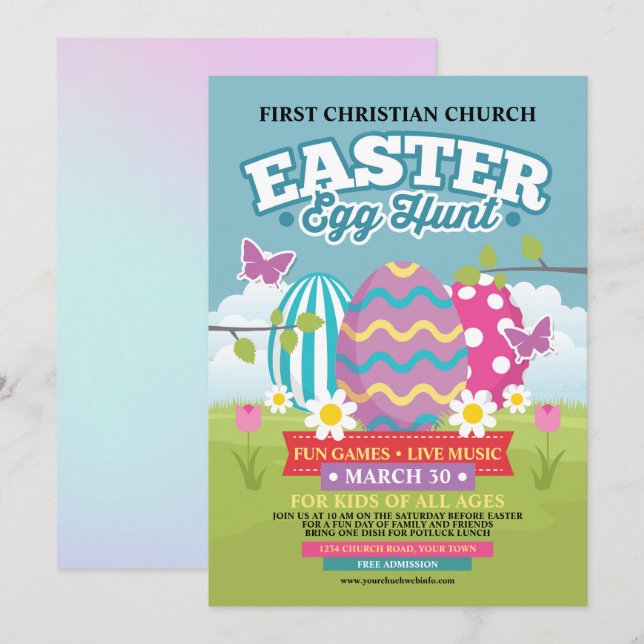 Convites Caça ao Ovo de Páscoa (Frente/Verso)