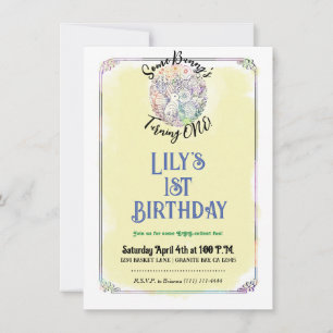 Convites Caça ao Ovo de Páscoa Amarelo Aquarela 1º Aniversá