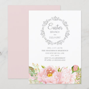 Convites Caça ao Ovo de Páscoa Brunch Floral Rosa Elegante