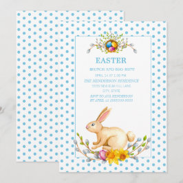 Convites Caça ao Ovo de Páscoa com Coelhinho Floral Brunch