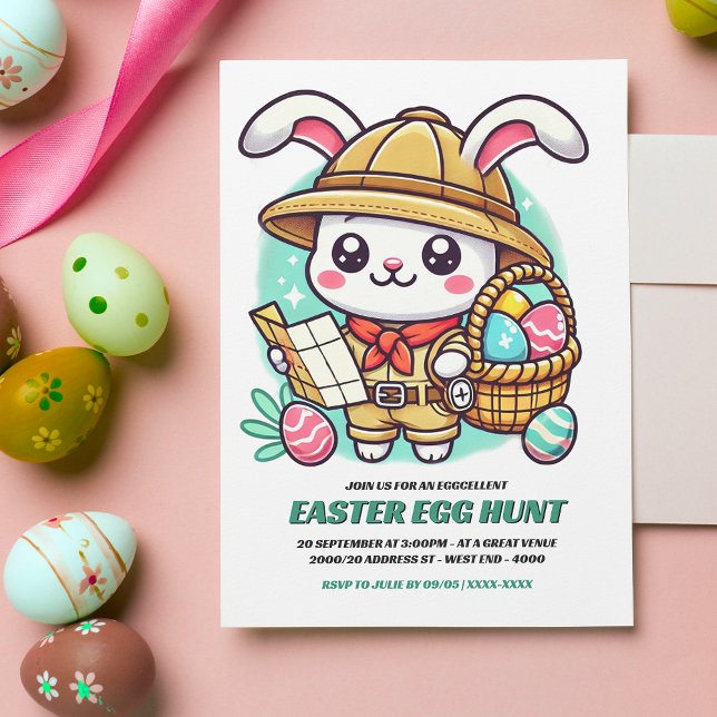 Convites Caça ao Ovo de Páscoa do Explorador Coelhinho Fofo (Invite friends and family to an eggcellent Easter egg hunt with this adorable invitation!)