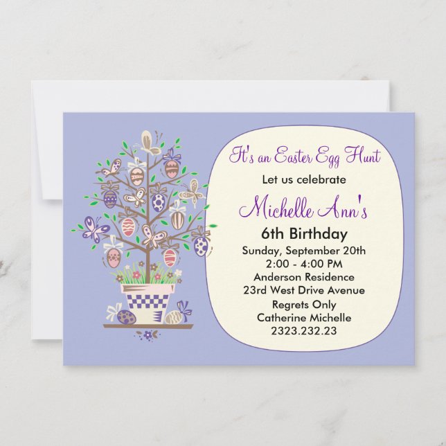 Convites Caça ao Ovo de Páscoa Lovely Lavender (Frente)