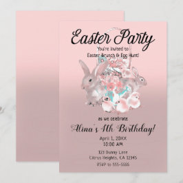 Convites Caça ao Ovo de Páscoa Marrom Rosa Festa de Anivers