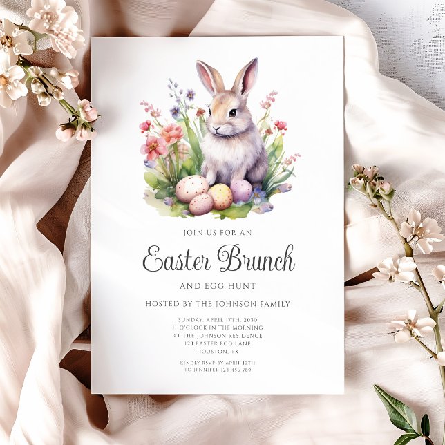 Convites Caça ao Ovo do Coelho Bonito e Brunch de Páscoa  (Cute Rabbit Egg Hunt And Easter Brunch Invitation)
