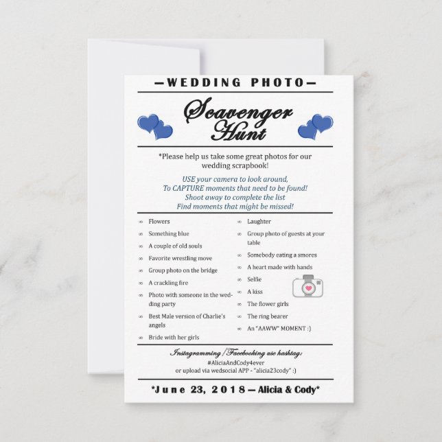 Convites Caça ao Tesouro de Fotos de Casamento (Frente)