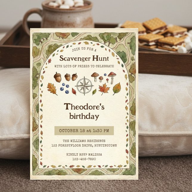 Convites Caça ao Tesouro de Outono Mapa de Aniversário Flor (Camping theme birthday invitation by Darling & May)