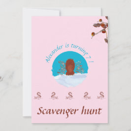 Convites Caça ao tesouro divertida esquilo cavando em rosa 
