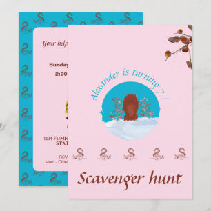 Convites Caça ao tesouro divertida esquilo cavando em rosa 