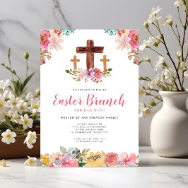 Convites Caça aos Ovos Brunch Floral Aquarela Religioso Pás