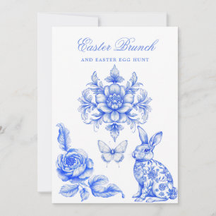 Convites Caça aos Ovos de Páscoa Blue Chinoiserie Brunch